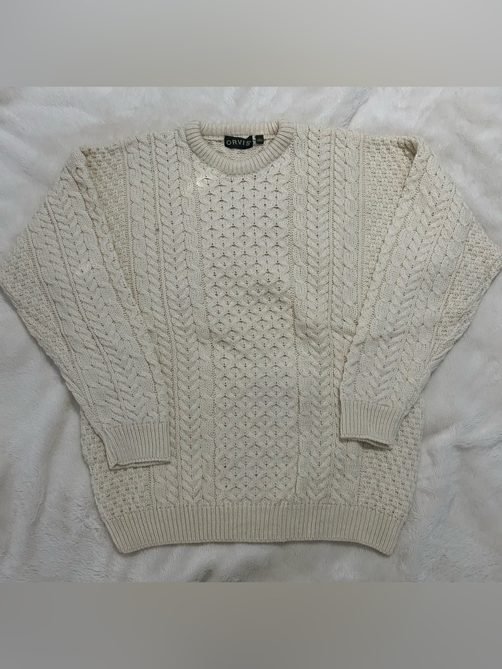 Orvis Men’s Wool Fisherman Knit Sweater Made in Ireland SZ XL